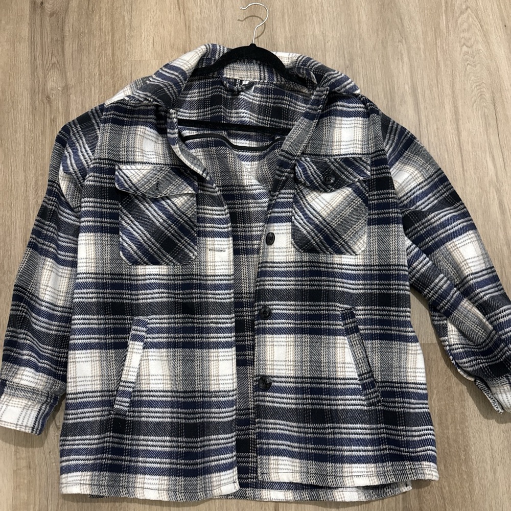 Plaid Hooded Jacket in Blue and White